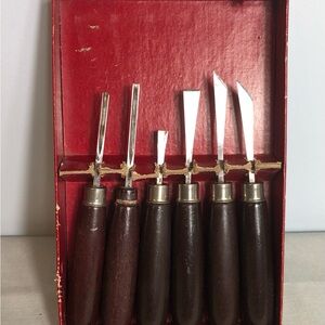 Vintage E. C.Lyons Wood Carving Chisel Set of 6 with Dark wooden Handles